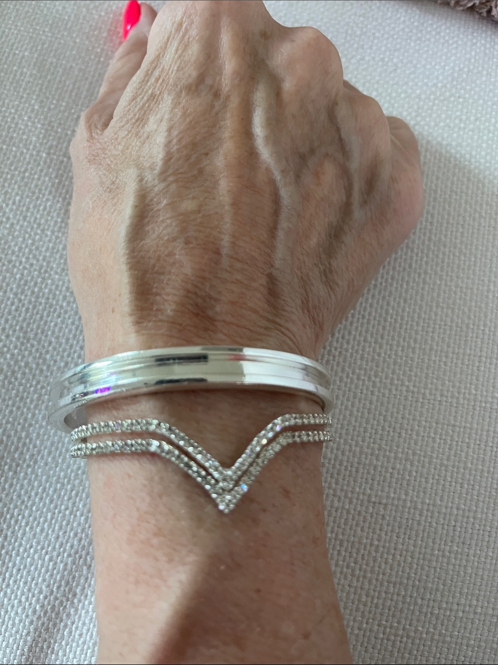 Silver rhinestone V-Shaped Cuff Bracelet & silver cuff